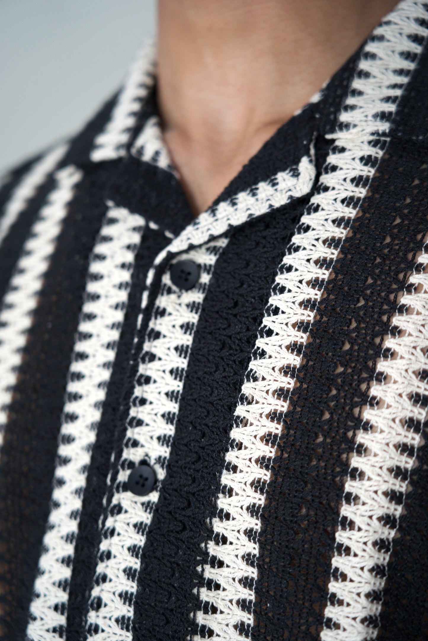 BLACK WHITE CROCHET SHIRT