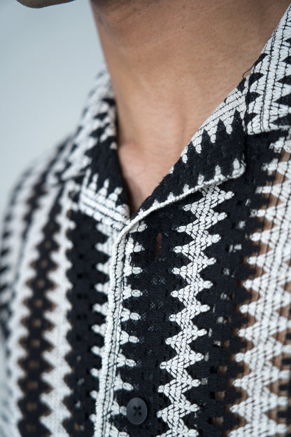 BLACK WHITE CROCHET SHIRT