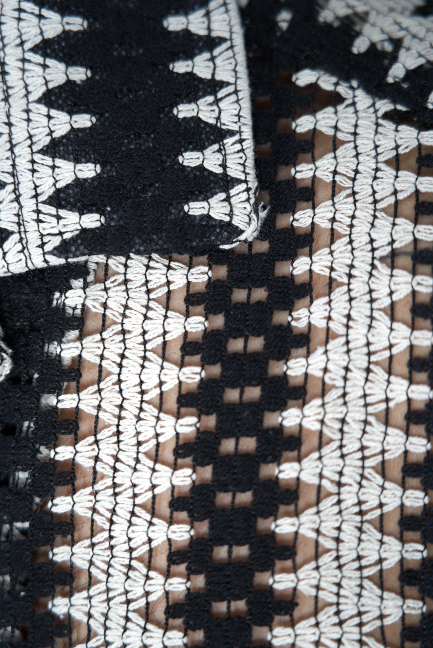 BLACK WHITE CROCHET SHIRT