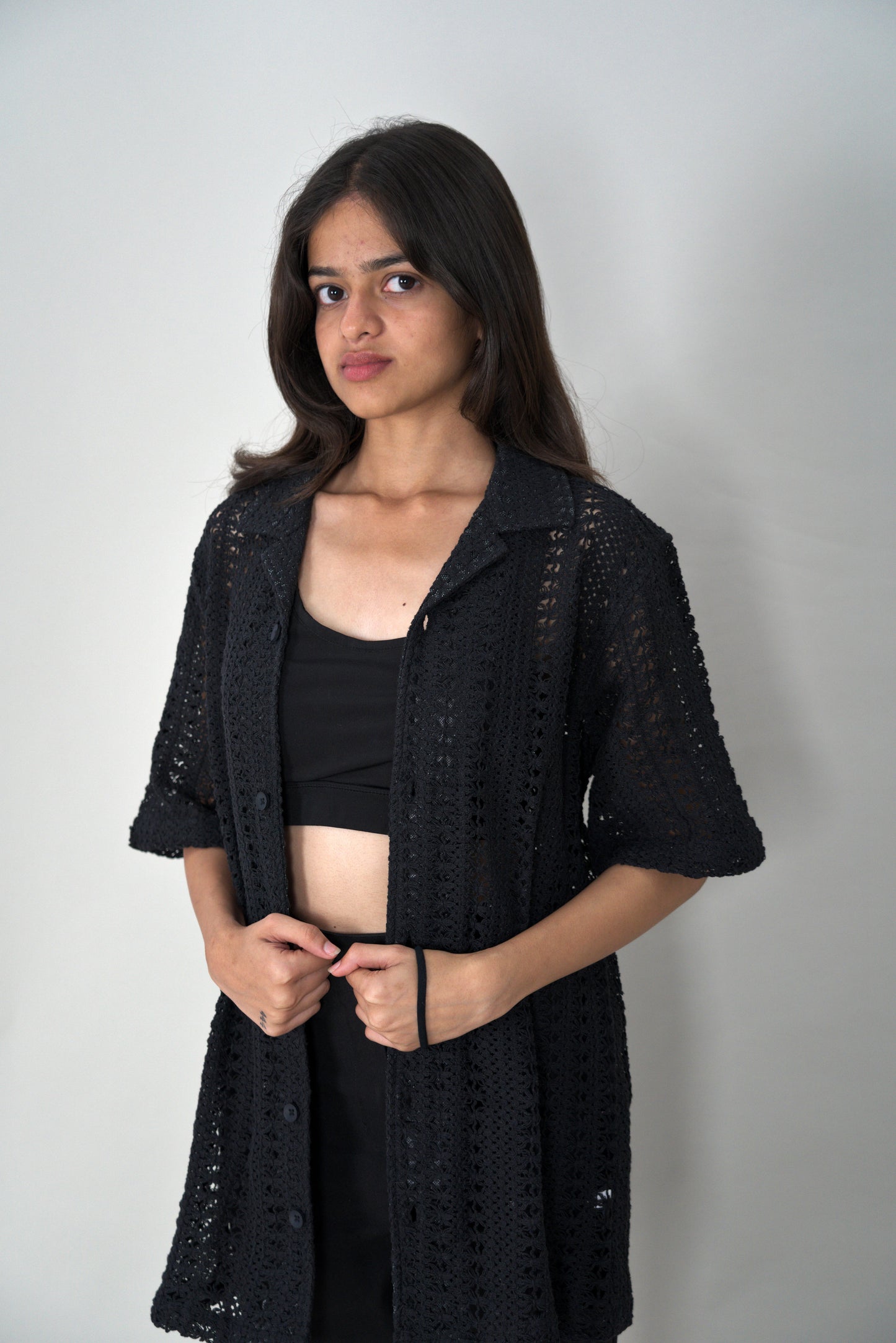 BLACK CROCHET SHIRT