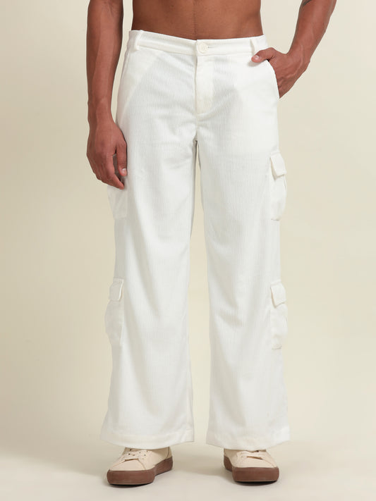 White loose-fit cargo pants- 4 pockets